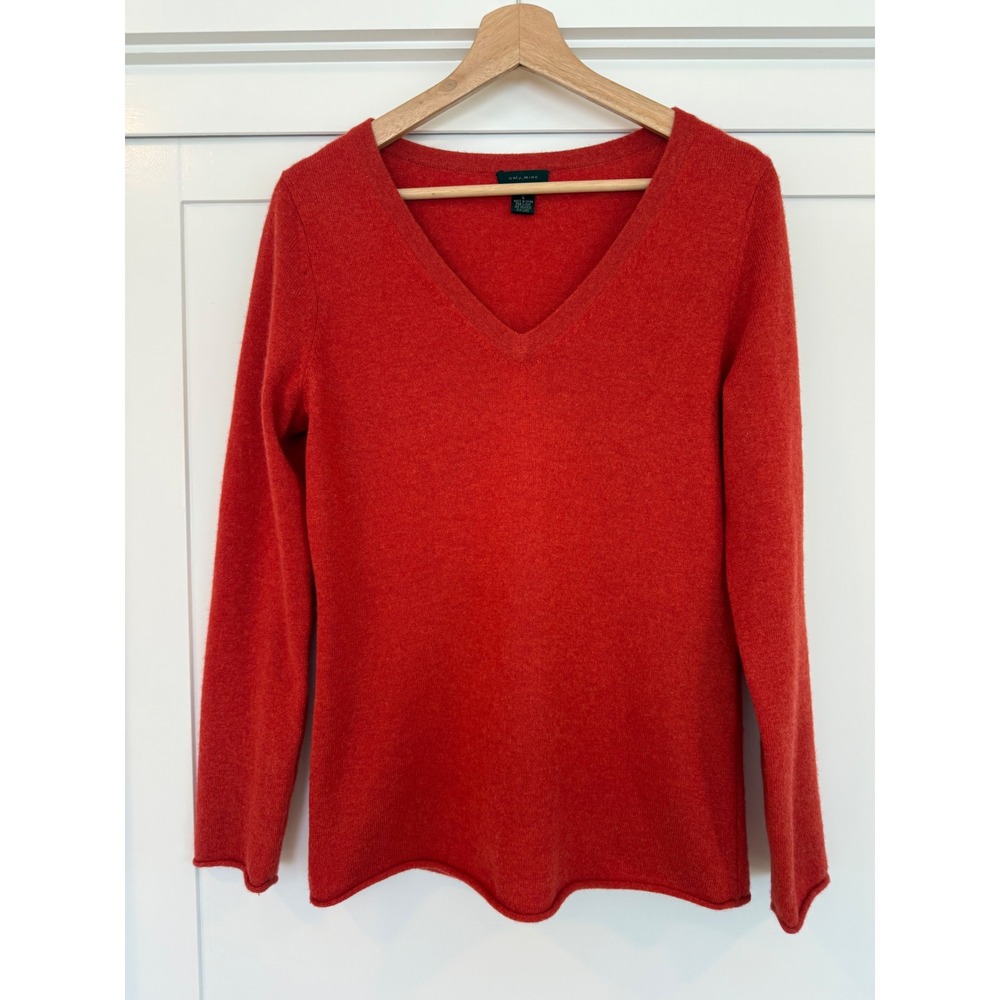 Only Mine Red 100% Cashmere V-Neck Sweater Womens Large 2-Ply Knit Pullover